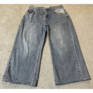 HDLTE Wide Leg Baggy Jeans Women's M Blue Denim High Rise Country Boho Grunge